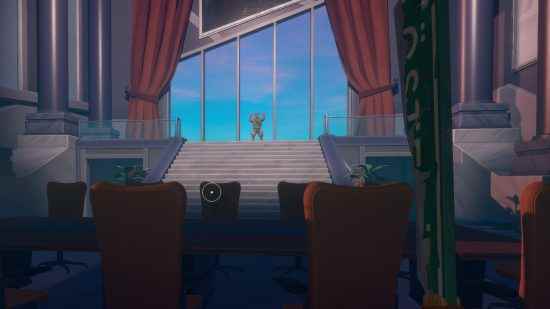 Raft Utopia izlenecek yol: Olof, oyuncuya uzaktan bir merdivenle alay ediyor
