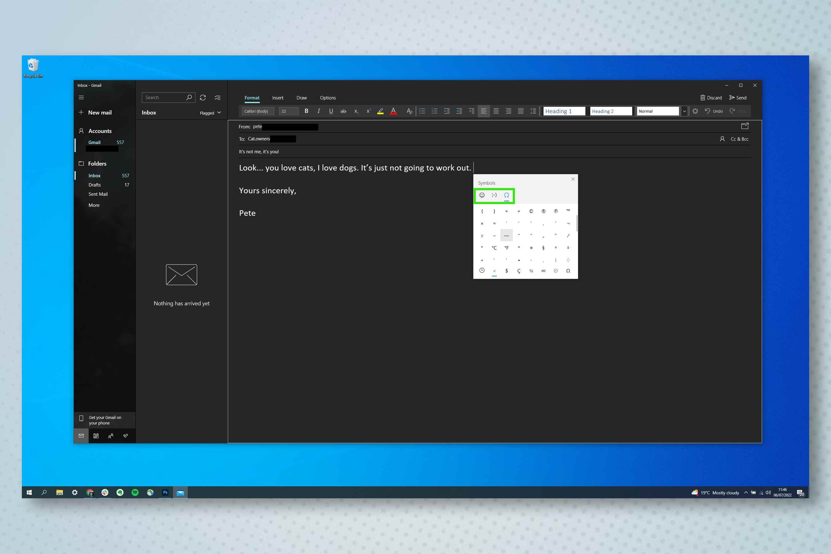 Windows'ta emoji kullanmak için gerekli adımları gösteren bir ekran görüntüsü