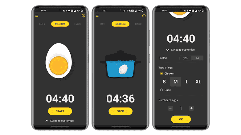 EggTimer uygulamasının ekran görüntüleri