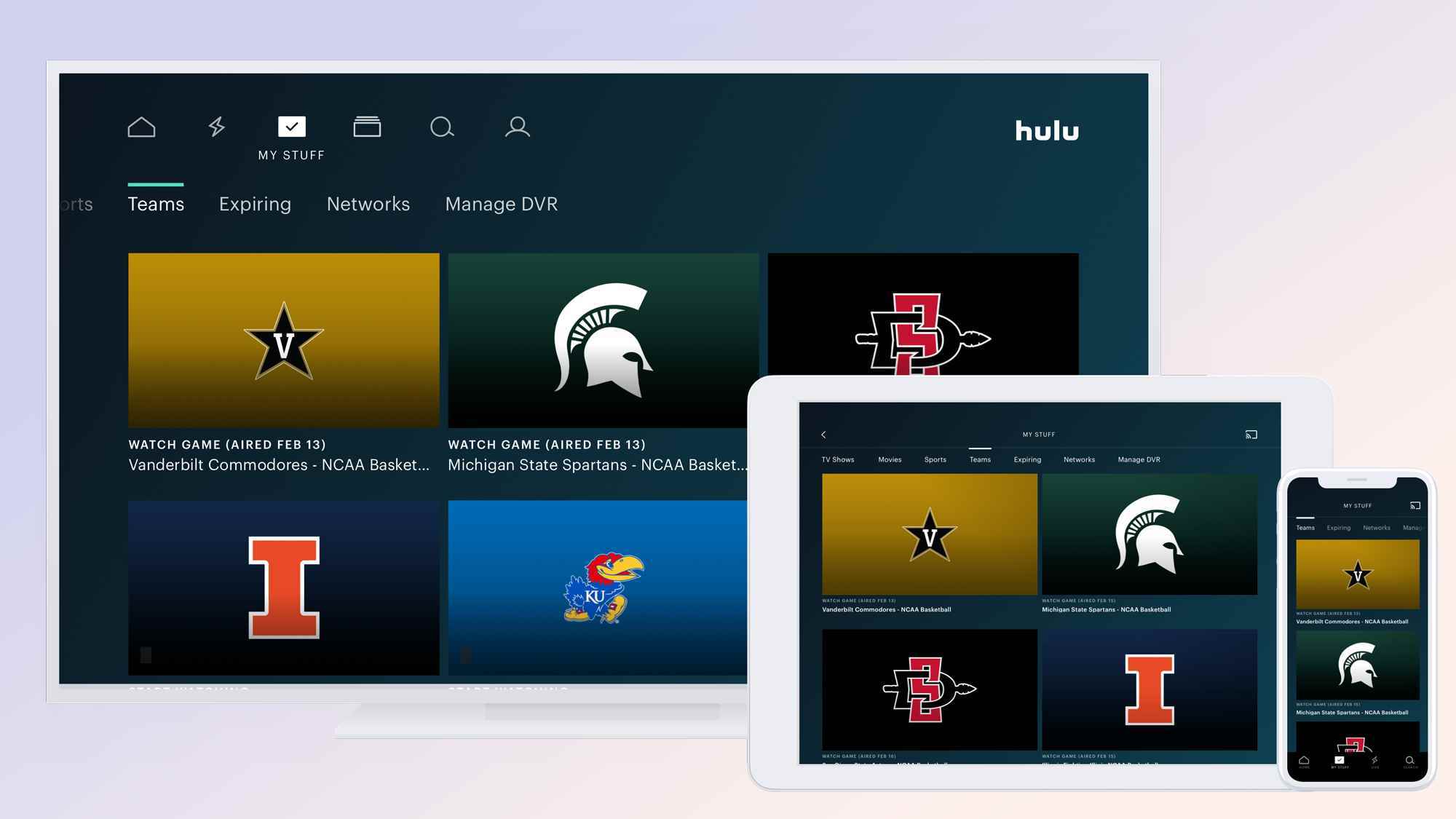 TV, tablet ve telefonda Canlı TV ile Hulu'da takip ettiğiniz spor takımları