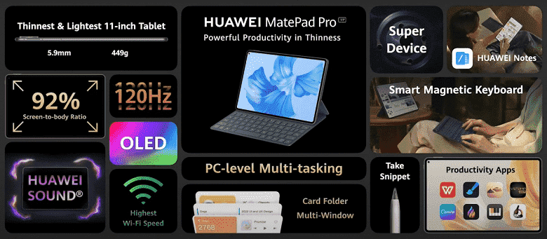 Huawei MatePad Pro 11 tanıtıldı - dünyanın en ince ve en hafif 11 inç tableti: üst düzey OLED ekran, HarmonyOS 3.0, altı hoparlör, yeni ekran kalemi ve klavye