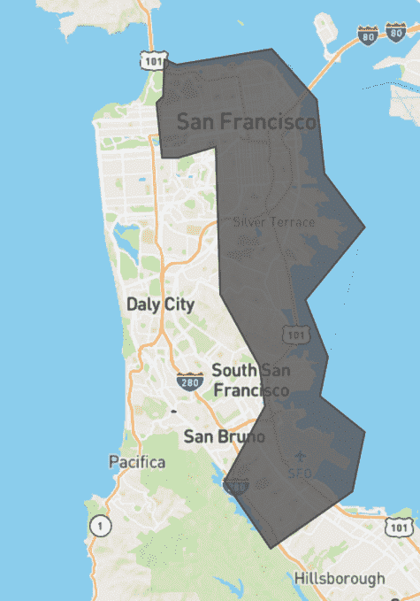 Alto'nun San Francisco'daki dolu dolu hizmetinin haritası