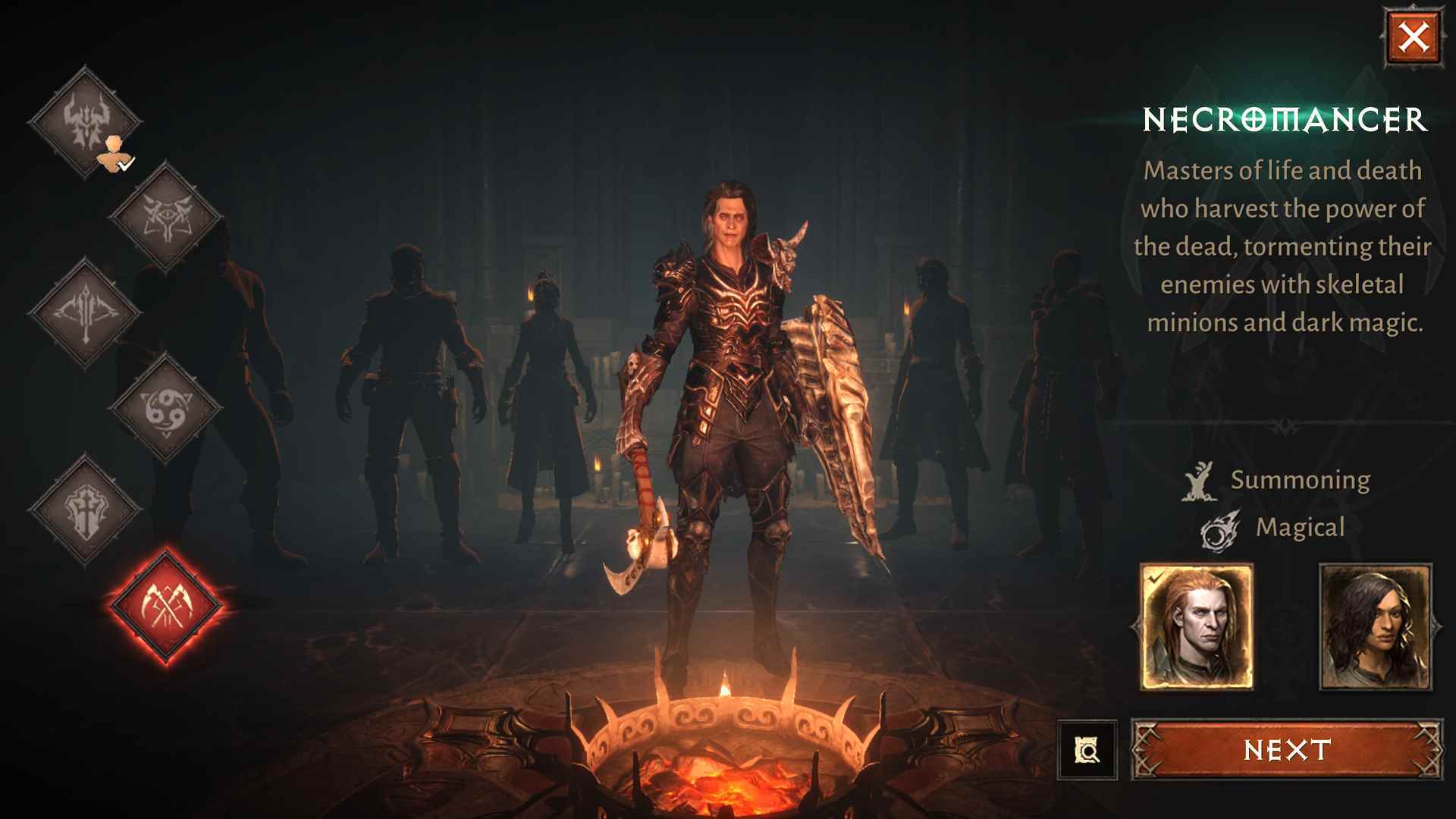 Diablo Immortal'da sınıf seçim ekranı
