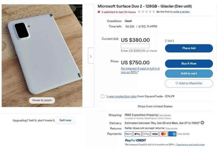 Microsoft tarafından iptal edilen ve eBay'den alınan Surface Duo 2 Lite için Ebay listesi - Microsoft'un kibosh'u daha ucuz orta sınıf Surface Duo 2 