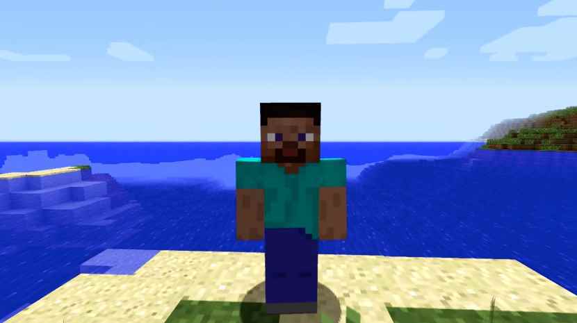 Minecraft Steve sahilde kameraya bakıyor