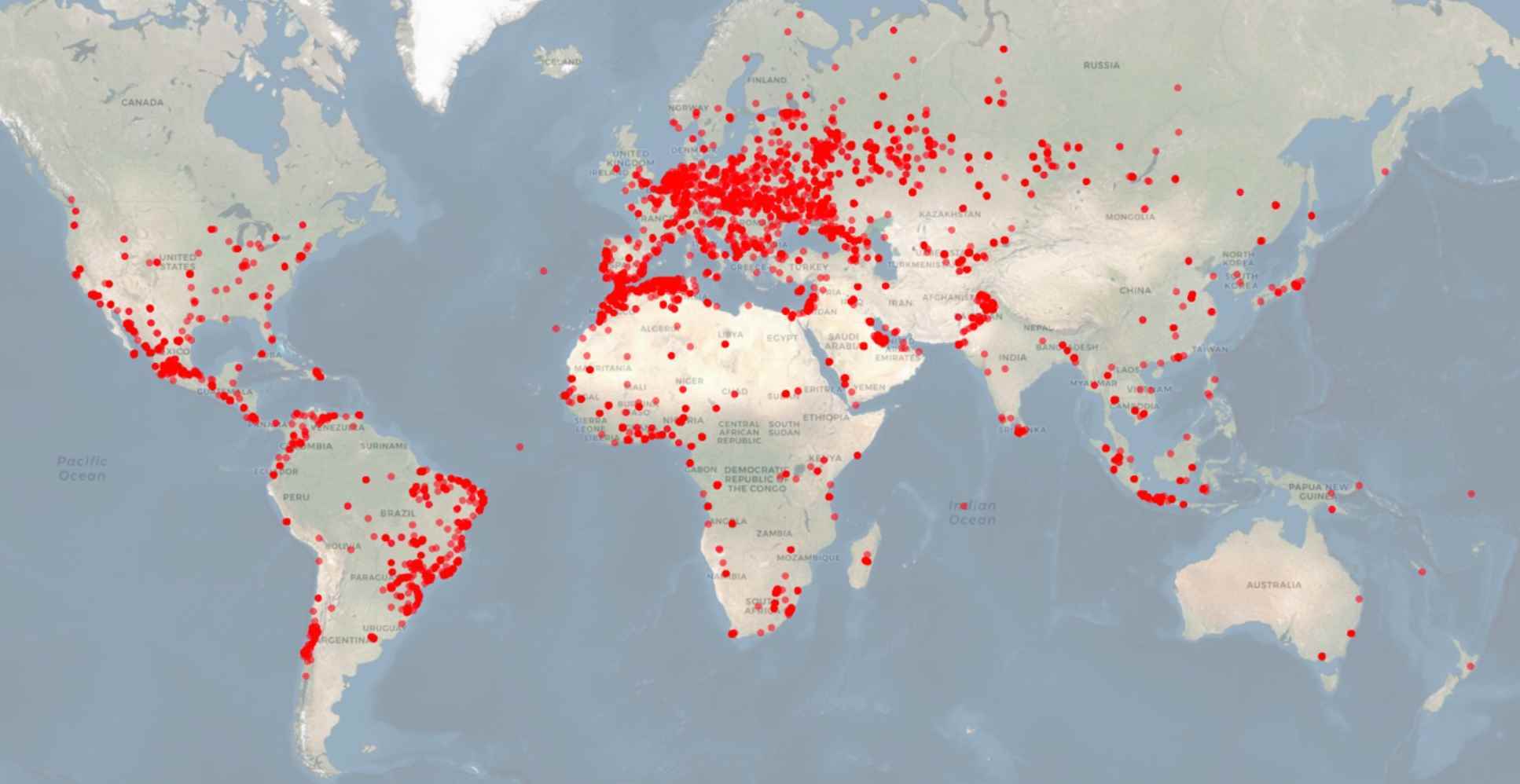 Micodus kullanıcılarını temsil eden bir haritadaki noktalar
