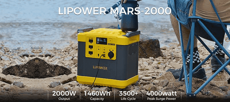 1460Wh, 4000W, 3500 şarj döngüsünden sonra %80 kapasite ve 10 yuva.  Lipower Mars-2000, 400 $ indirimle satışta