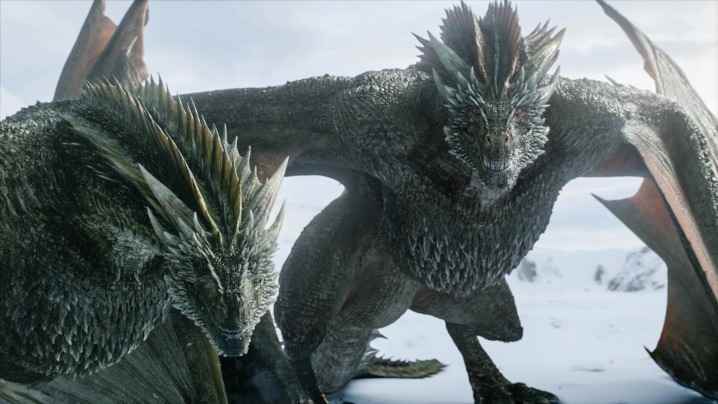 Game of Thrones 8. sezonda Daenerys'in ejderhaları Rhaegal ve Drogon.
