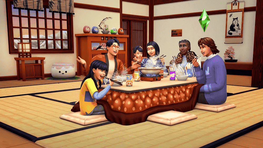 Sims, arkadaşlarıyla güveçlerin tadını çıkarabilir. 