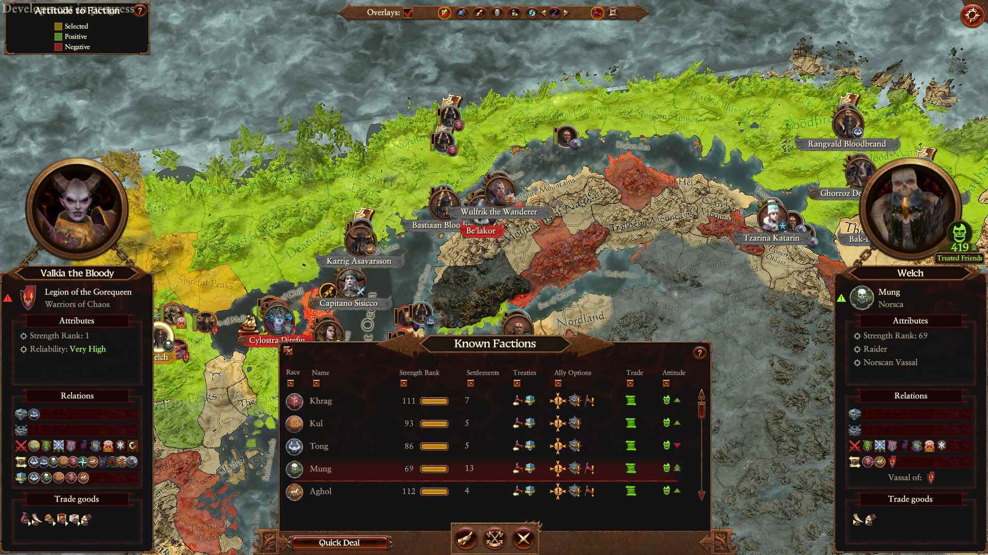Total War Warhammer 3 Immortal Empires, haritada bilinen grupları gösteriyor