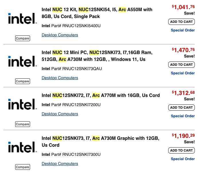 Intel Serpent Canyon NUC 12 Fiyatlandırması