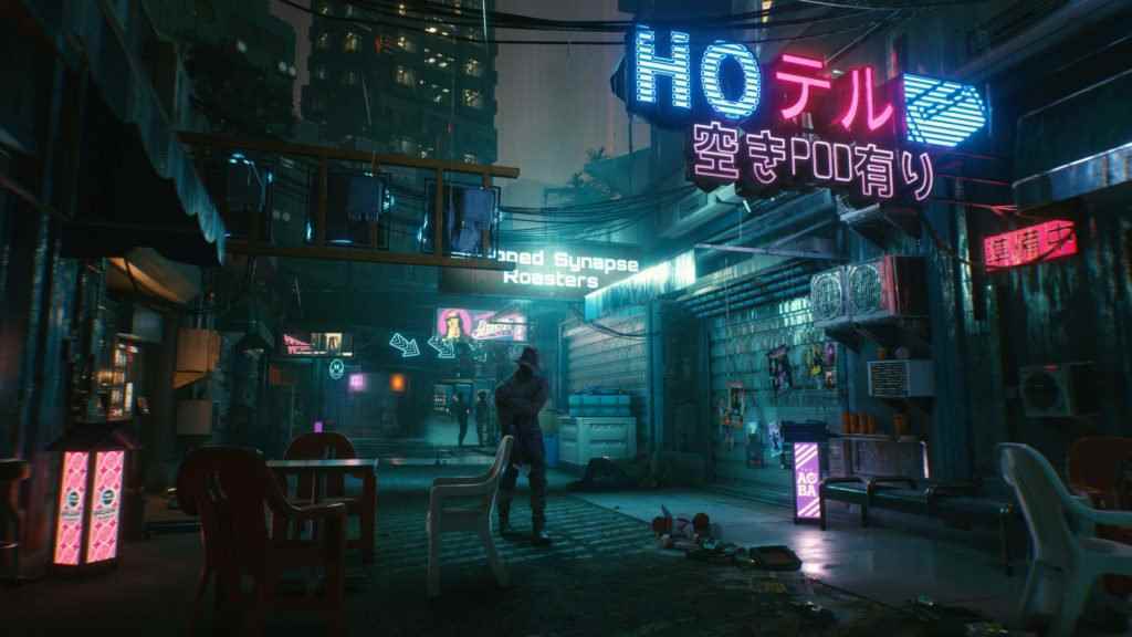 Cyberpunk 2077'de neon dolu gece şehri. Witcher 4 oyun motorunun göstergesi