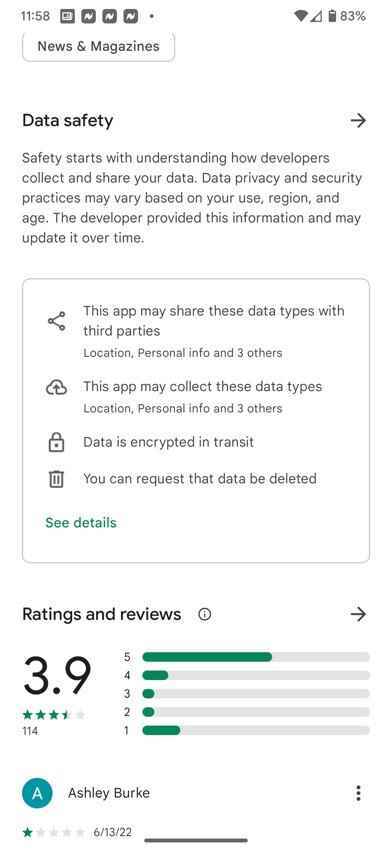 Cape Cod Times için veri güvenliği listesi - Diğer veriler kaybolurken uygulama izinleri bilgileri Play Store'a geri dönüyor