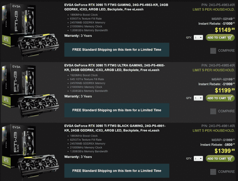 GeForce RTX 3090 Ti, birkaç ay içinde ABD fiyatında 1.000 $ düştü