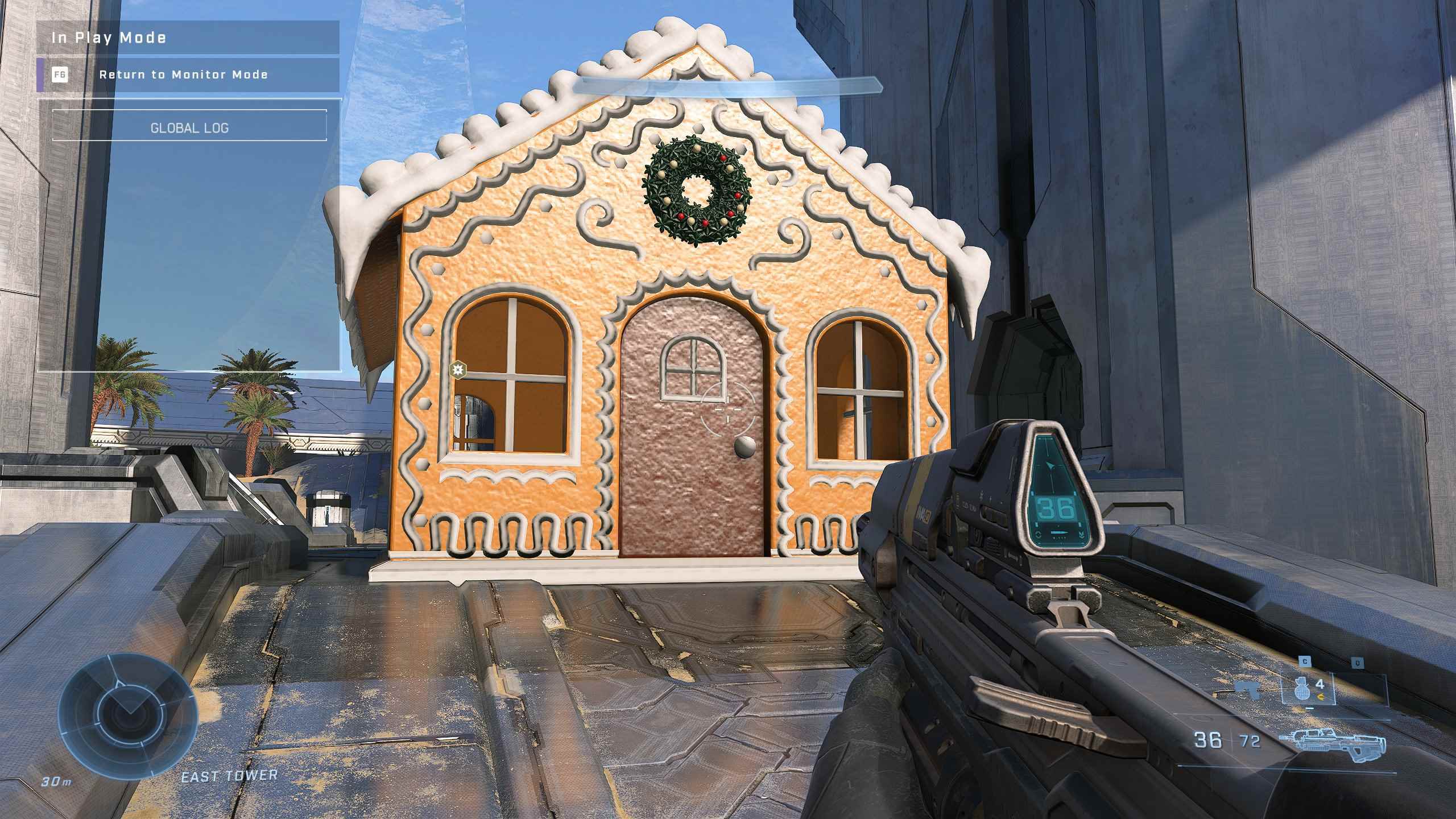 Halo Infinite'in Forge modunda yapılmış bir zencefilli ev.