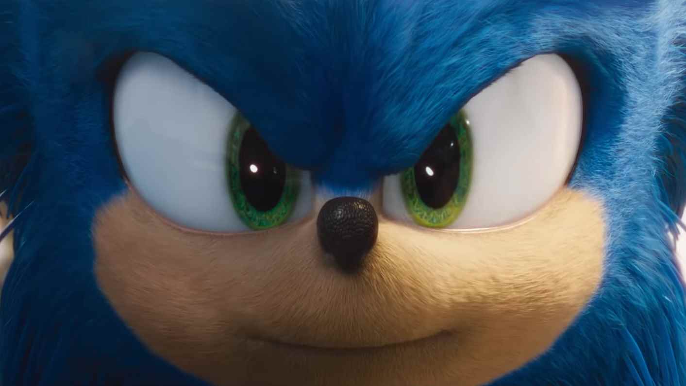 Sonic filmindeki kirpi Sonic'in yakından görünümü