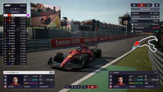 F1 Manager 2022 incelemesi: Charles Leclerc'in yarışa liderlik ettiği sinematik kamera görüntüsü