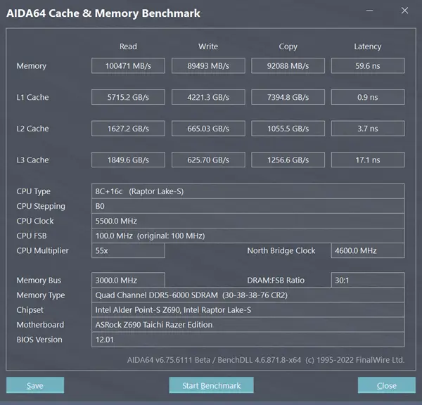 Intel Core i9-13900K Raptor Lake CPU AIDA64 önbellek ve bellek karşılaştırması.  (Resim Kredisi: Meraklı Vatandaş @ Bilibili)