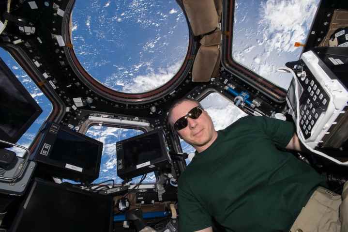 Uzay istasyonunun Cupola modülü içinde emekli NASA astronotu Terry Virts.
