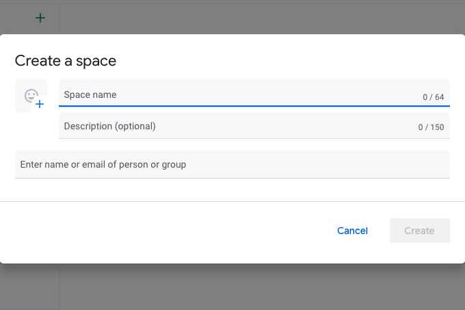 Google Space adı ve açıklama kutusu.