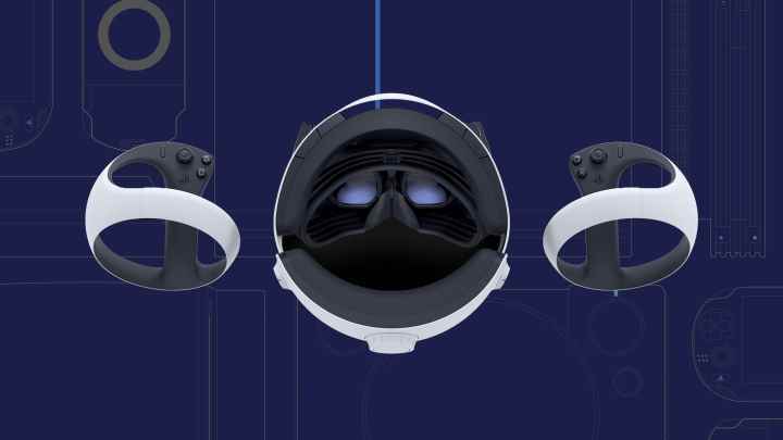 Arkadan kumandalı PlayStation VR2 başlığı.