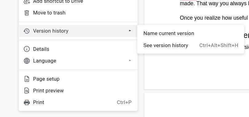 Google Dokümanlar Dosya menüsü.