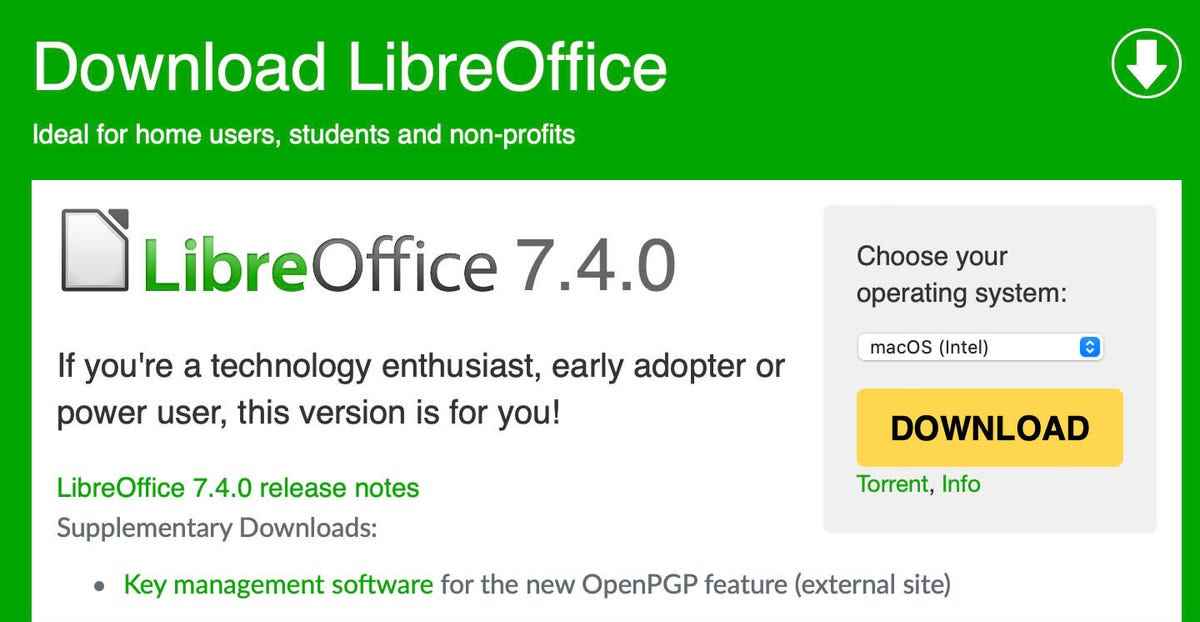 LibreOffice indirme sayfası.