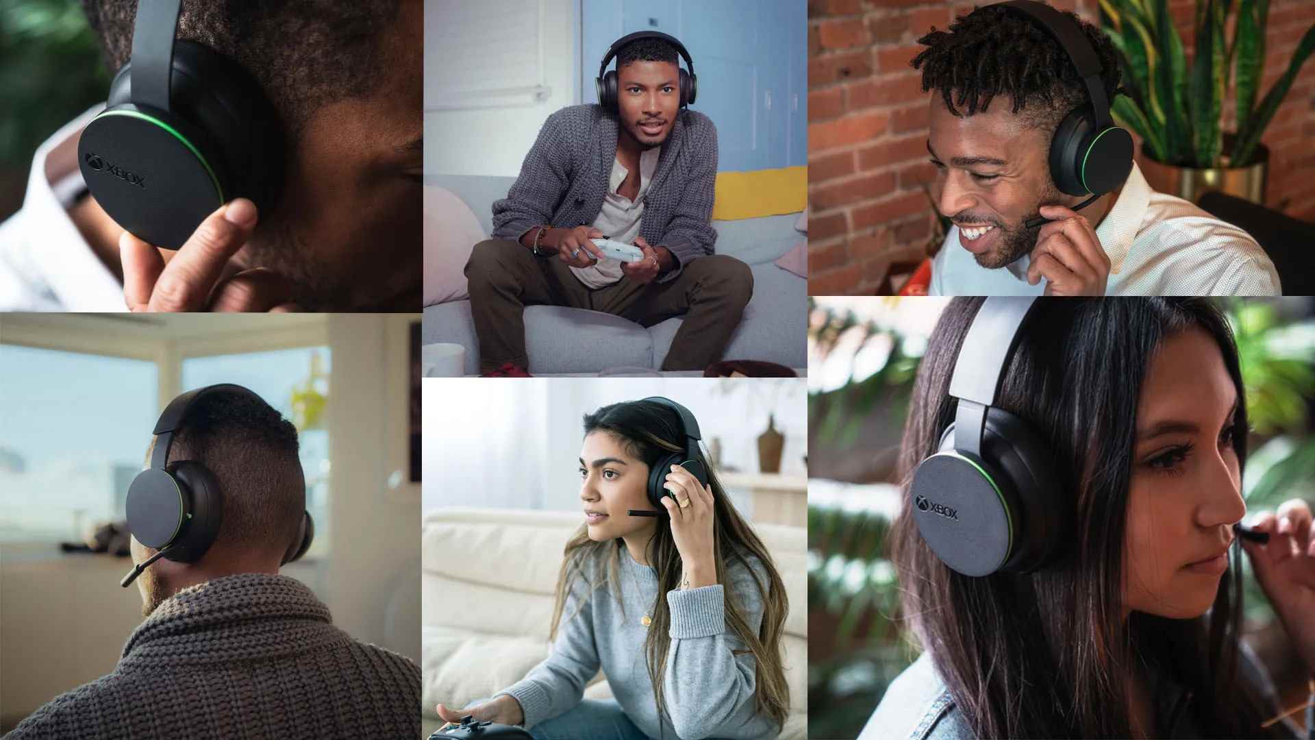 Xbox kablosuz kulaklık takan erkek ve kadın oyuncuların montaj görüntüsü