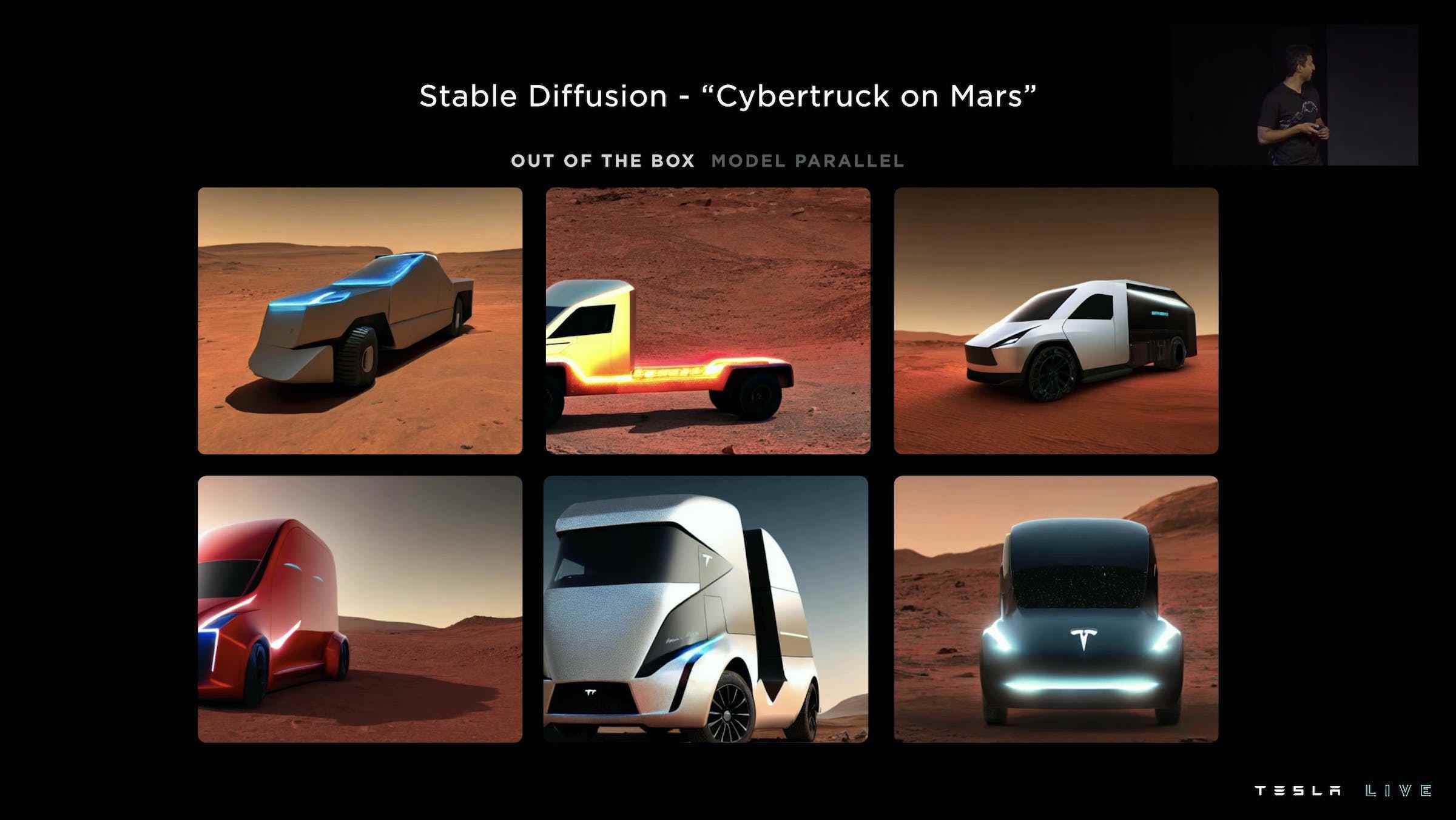 Dojo'da işlenen “Cybertruck on Mars” için Stabil Difüzyon AI modeli.