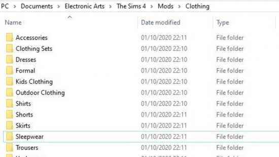 Sims 4 CC: giyim modları klasörü