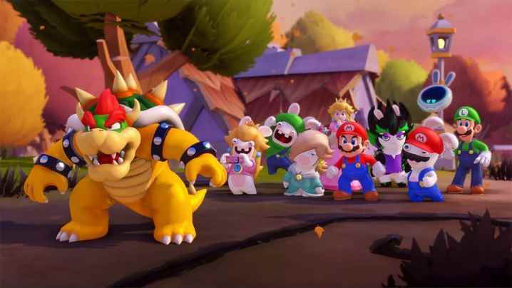Bowser, Mario ve arkadaşlarının önünde duruyor.