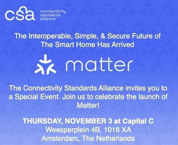 CSA, Kasım ayında bir Matter lansman etkinliğine ev sahipliği yapıyor.