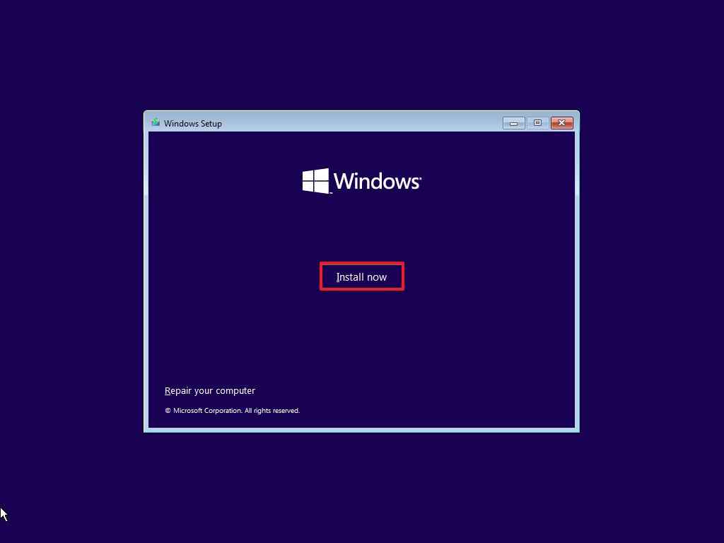 Windows Kurulumu yükleme seçeneği