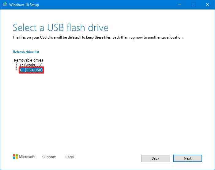 UEFI Windows 10 yükleyici oluşturmak için USB flash sürücü seçeneğini seçin