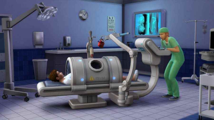 The Sims 4'te bir doktor odası, bir doktor bir tarayıcı operatörüdür