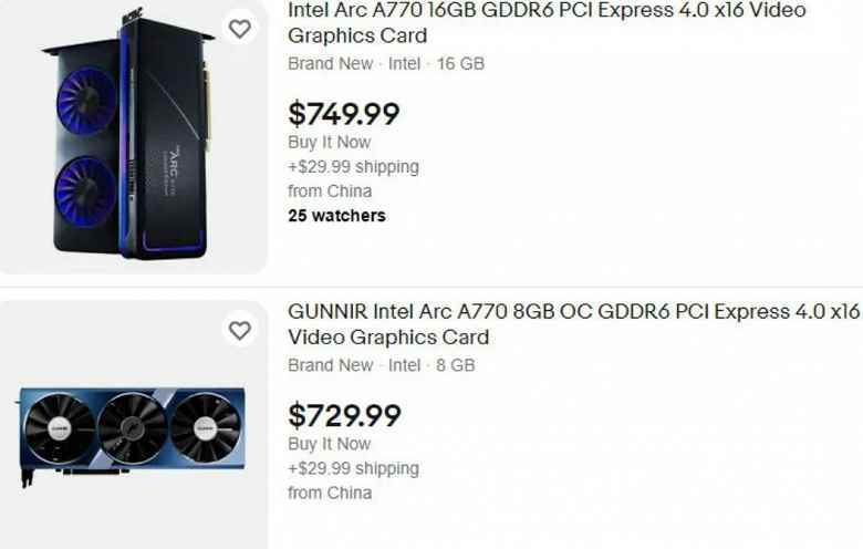16 GB belleğe sahip uygun fiyatlı bir GeForce RTX 3060 Ti düzeyinde kart artık o kadar uygun fiyatlı değil.  ABD'de Intel Arc A770 resmi fiyatının iki katından fazla olan 750$'a yeniden satılıyor.