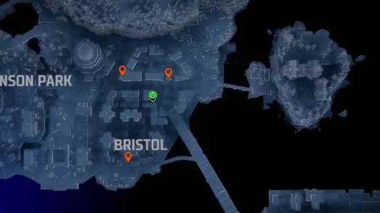 Gotham Knights Batarangs: Bristol'deki Batarang konumlarını gösteren turuncu iğneler.