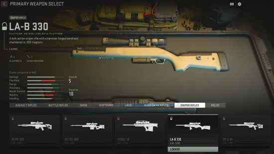 En İyi Modern Warfare 2 keskin nişancı tüfekleri: LA-B 330 tüfek, yastıklı bir silah kasasına oturur