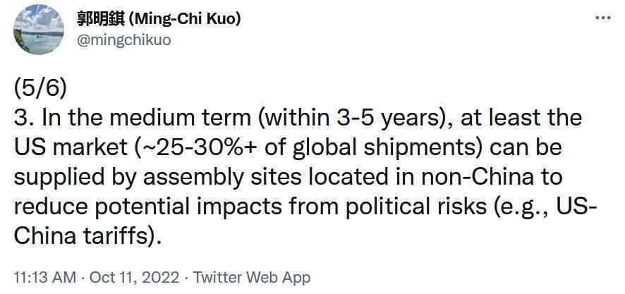 Güvenilir analist Ming-Chi Kuo, Apple'ın ABD'yi üç ila beş yıl içinde Çin dışındaki tesislerden tedarik edebileceğini söyledi - En iyi analist, Apple'ın Çin'den ABD'ye cihaz göndermeyi ne zaman durduracağını söylüyor