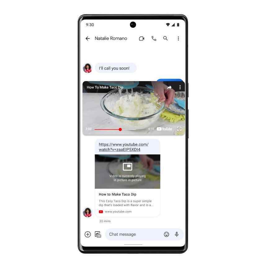 Biri size bir YouTube videosundan bağlantı gönderdiğinde, artık bunu Google Mesajlar uygulamasının içinden izleyebilirsiniz - Google, Mesajlar uygulaması için yeni özellikleri ve yeni simgeyi duyurur