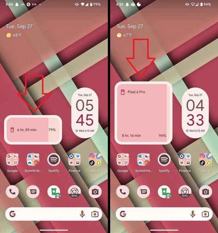 Android 13 QPR1 Beta'da bulunan Pixel pil widget'ında yapılan değişiklik.  Credit 9to5Google - Google, yeni bir özellik ekleyerek Pixel pil widget'ını iyileştiriyor