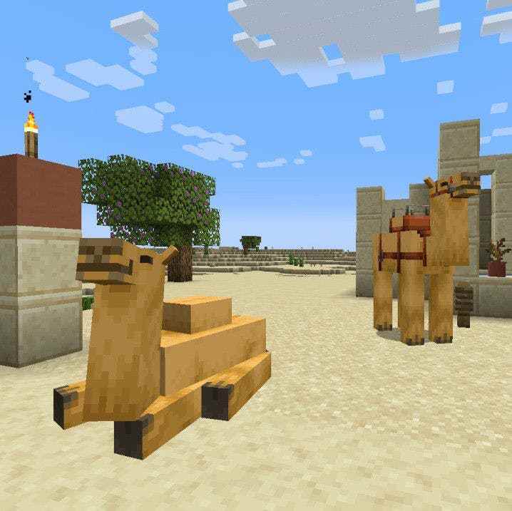 Yaklaşan bir Minecraft güncellemesindeki develerin ekran görüntüsü.