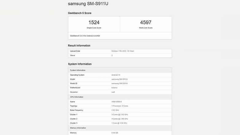 Samsung Galaxy S23 geekbench sonuçları