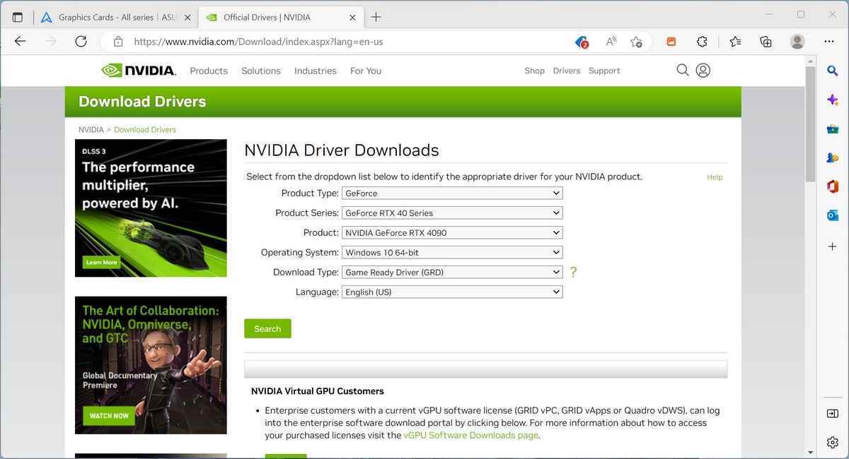 Nvidia sürücü indirme sayfası