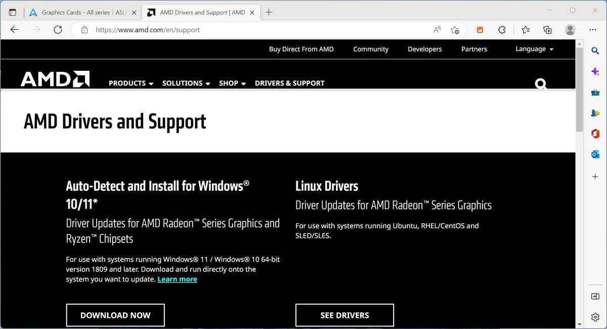 AMD sürücüleri ve destek sayfası