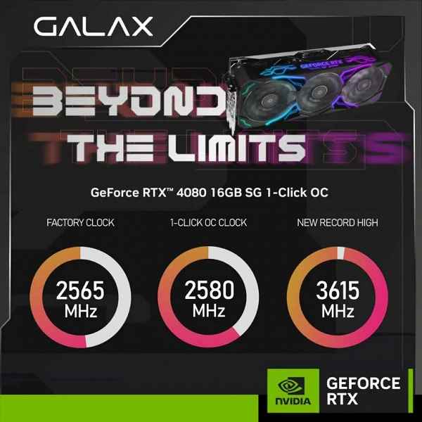GeForce RTX 4080 ayrıca inanılmaz frekanslara hız aşırtılabilir.  Galax RTX 4080 SG, çekirdekte 3.6 GHz'in üzerindeki frekansı aldı