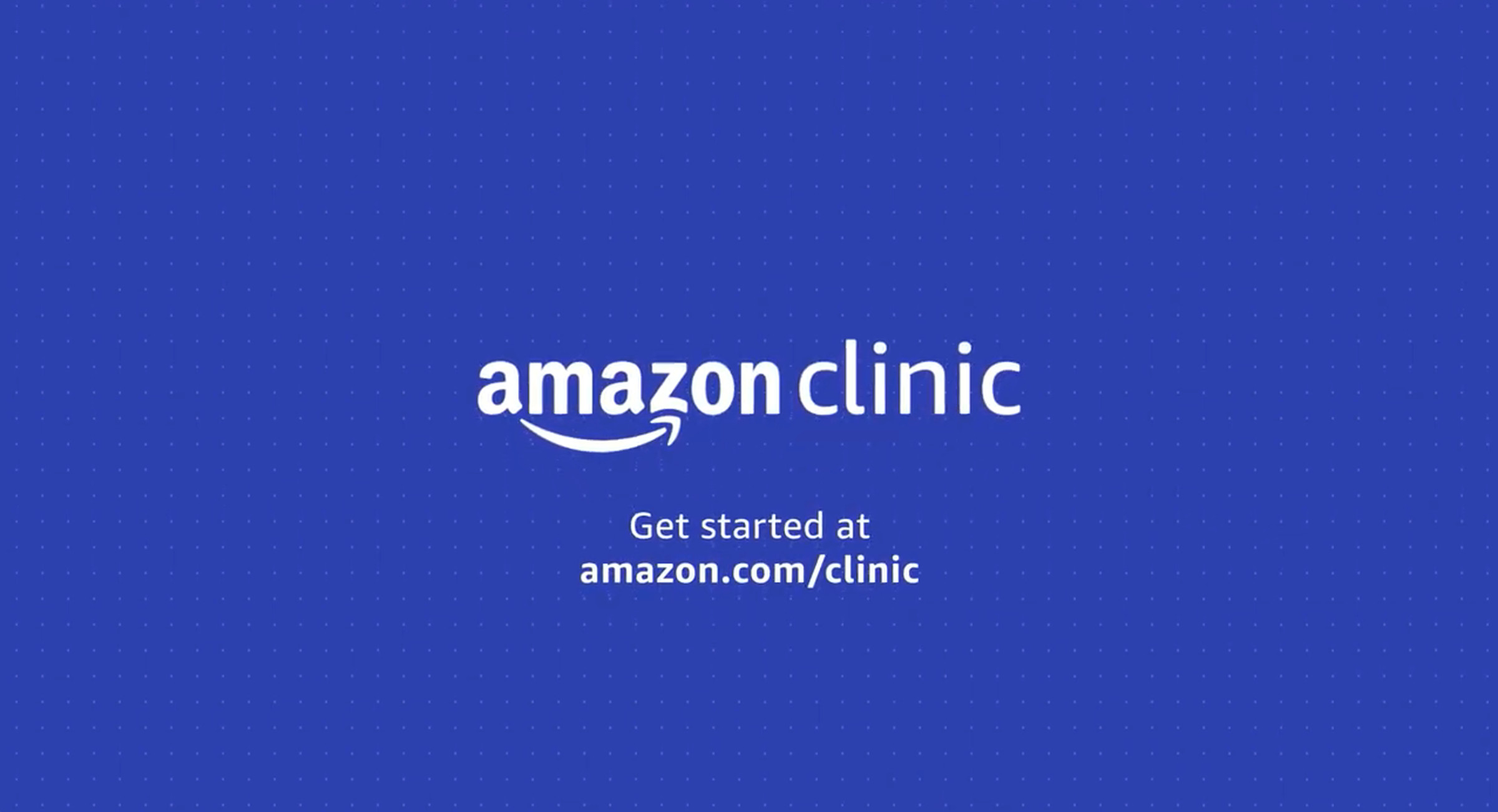 Mor bir arka plan üzerinde bir Amazon Clinic logosu.