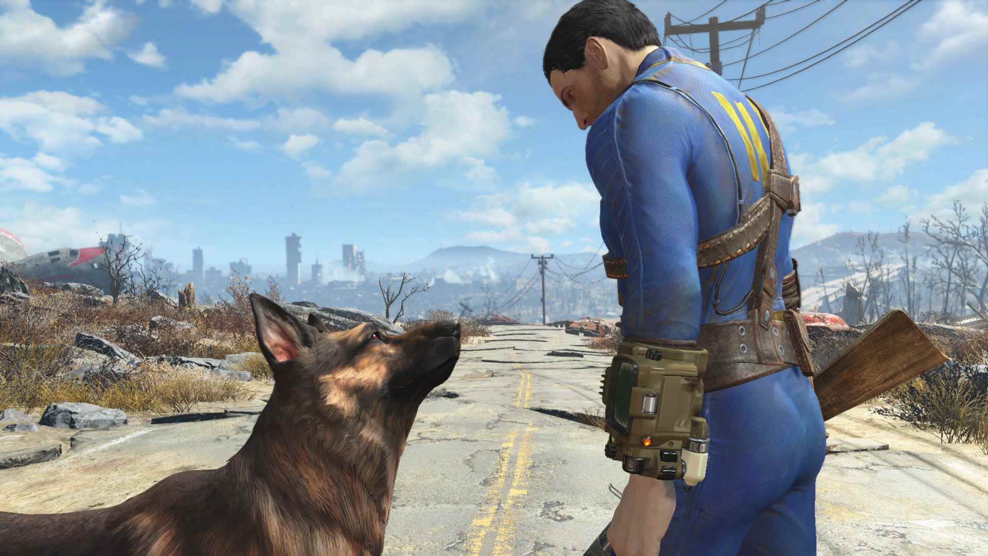 Fallout 4 Vault Dweller dogmeat'e bakıyor