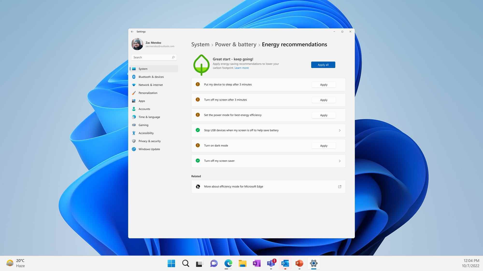 Windows 11 enerji önerileri