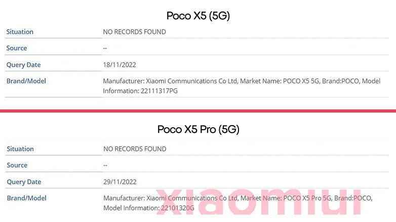 Poco X5 ve X5 Pro'nun veritabanı girişi.